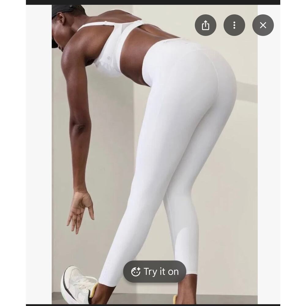 Athleta White Pace Setter 7/8 Leggings –Medium-Power Move Fabric Sporty Chic NWT - Picture 2 of 13